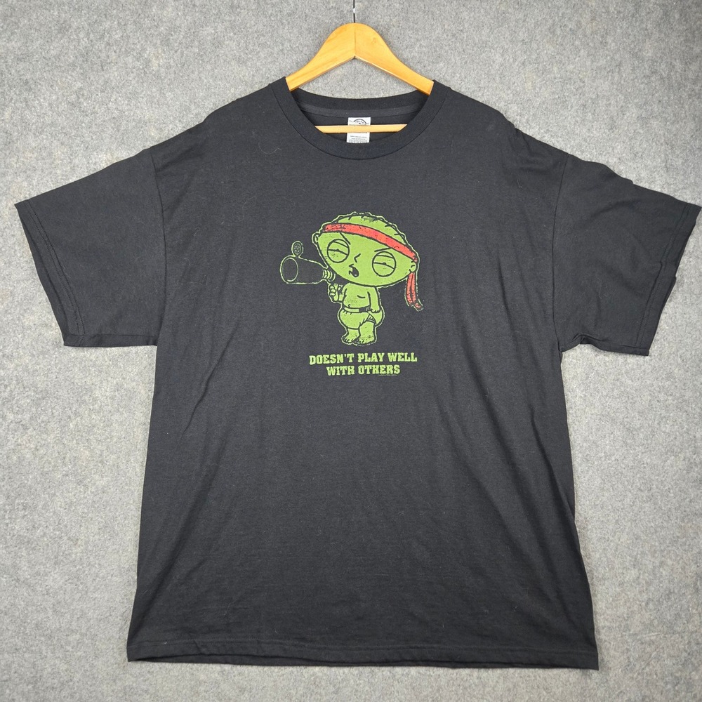 Family Guy Stewie Griffin T-Shirt Mens XL Black 2008 Graphic Tee Y2K Cartoon